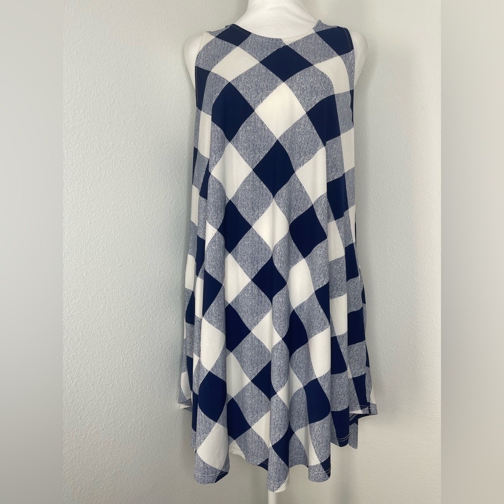 White Birch Navy White Gingham Plaid Sleeveless Tunic Dress Flowy Pockets Med - Picture 4 of 12